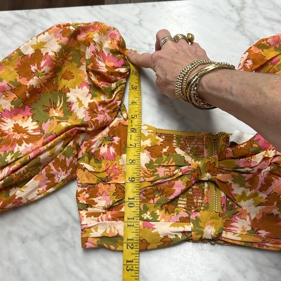 Zimmermann Cropped Cutout Floral Print Puff Sleeve Top Cotton Gauze Size 0 - Picture 12 of 16